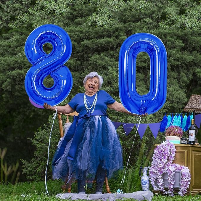 Number Balloons Navy Blue Balloons - Giant Number 80 Balloon, Blue 80th Number Balloon Birthday Decorations for Men