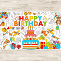 AinDen Birthday Coloring Tablecloth for Kids, Giant 72 x 30 Inch Coloring Poster, Happy Birthday Party Decorations Table Cloth for Crafts Games & Activities, School Classroom & Home
