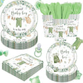 140PCS Greenery Gender Reveal Baby Shower Plates and Napkins Supplies, Boho Greency Party Decorations Tableware Set Dessert Plates Napkins Forks for 20 Guests (Green)