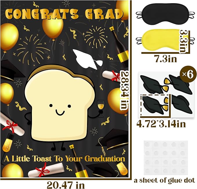 Pin The Cap On The Toast Game Class of 2026 Graduation Congrats Grad Poster with 24 Pcs Stickers Fun Activity Party Decorations Supplies for Kindergarten Senior High School College Students