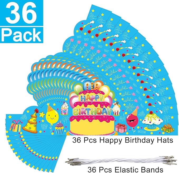 Pack of 36 Birthday Crowns for Kids - Colorful Paper Party Hats for Students Classroom School VBS Party Supplies