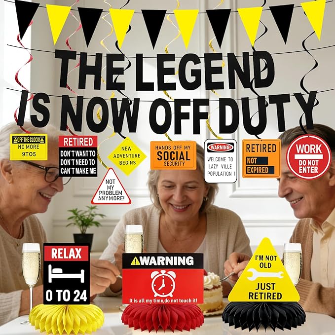 Retirement Party Decorations, Industrial Style Happy Retirement Decorations for Women & Men with Banner, Hanging Swirls and Honeycomb Centerpieces