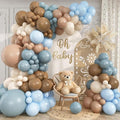 Blue and Brown Balloon Garland Arch Kit, 114Pcs Dusty Blue Double Stuffed Coffee Brown Sand White Balloons for Boy Bear Baby Shower Decorations Wedding Boho Birthday Party Decorations