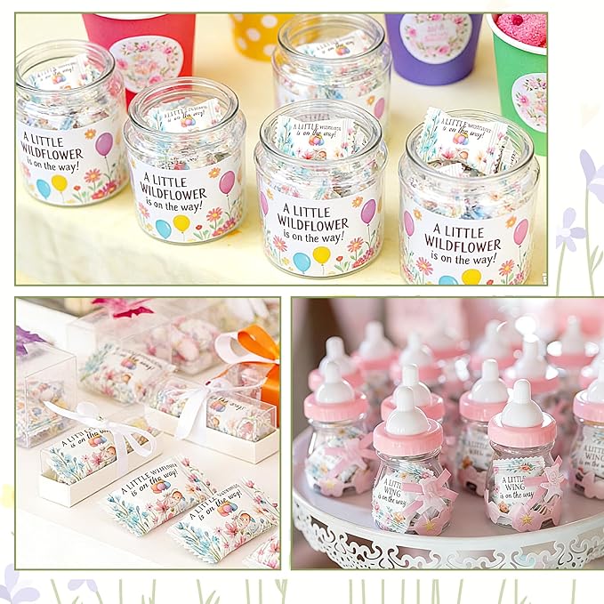 Naucoos Wildflower Baby Shower Candy - 26.5 oz. Bag - 150 Individually Wrapped Hard to Soft Mints Baby in Bloom Candy a Little Wildflower Is on The Way Party Favors