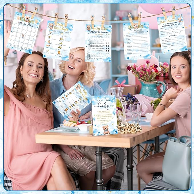 Patelai 321 Bearly Wait Baby Shower Decorations Blue Bear Party Supplies Bearly Wait Baby Shower Games 5 Set Don't Say Serves 50 Guests for Blue Bear Gender Reveal Birthday Party Decorations Supplies