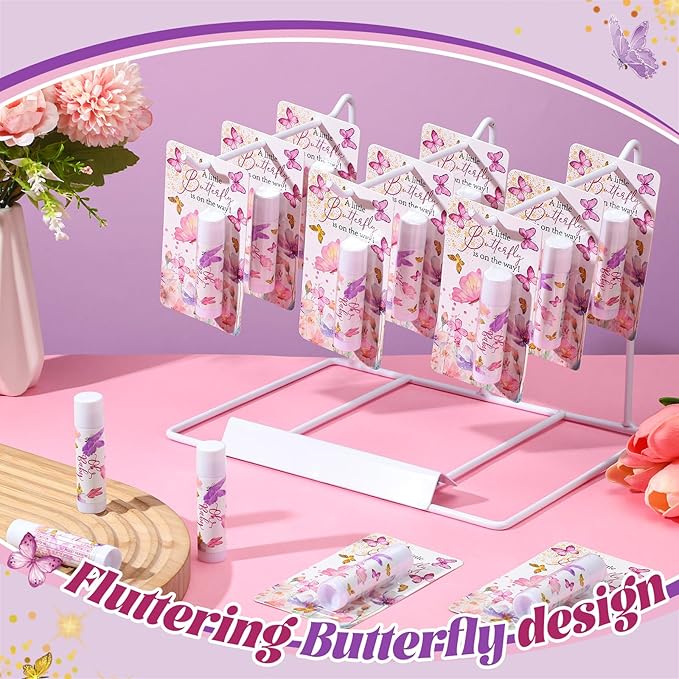 30 Pack Butterfly Baby Shower Games Prizes Party Gifts Bulk Lip Balms Favors for Winners Adults Guests Gender Reveal Favors Decorations Purple Baby Shower Souvenirs Gift Bags Stuffers