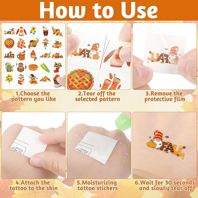 150 Pcs Fall Tattoos, Maple Leaves Pumpkin Fake Temporary Tattoos, Fall Thanksgiving Tattoos Autumn Stickers for Thanksgiving Decorations Gift Fall Party Favors Supplies Bags Fillers
