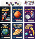 Pawzity 36 Packs Valentines Day Cards for Kids - Valentines Day Gifts for Kids Toddlers Classroom School Party Favors - Universe Planets Rocket Ship Galaxy 3.2''x 4.7'' Exchange & Envelopes, Stickers