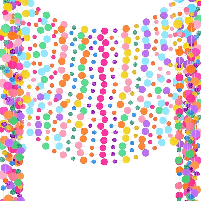 Outus 20 Pieces Colorful Dots Paper Garland Easter Decor Round Glitter Hanging Confetti Streamers Backdrop for Spring Birthday Classroom Halloween Trunk or Treat Car Decoration (Rainbow)