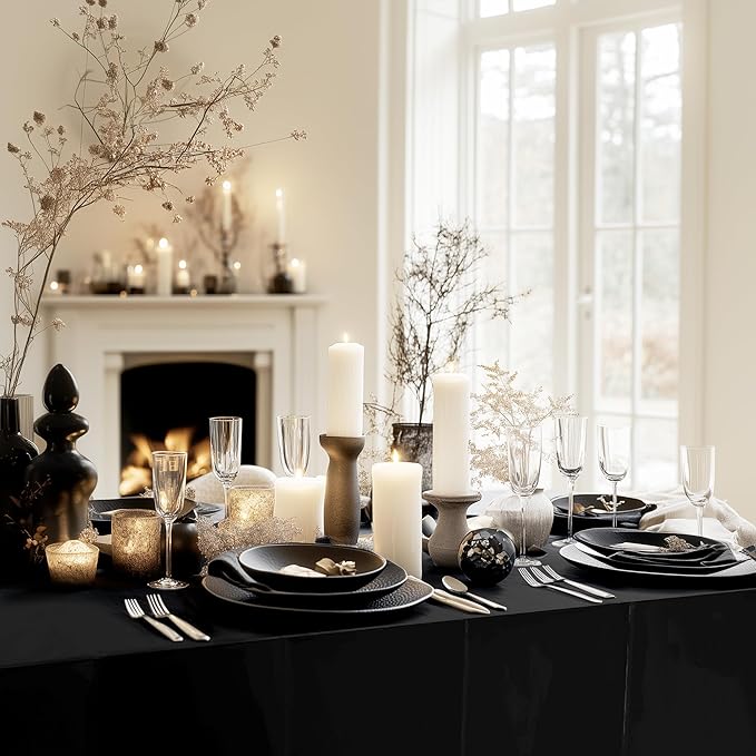 8pcs Black Foil Tablecloth 54 * 72inch Birthday Graduation Halloween Party Table Cloths Plastic Waterproof Disposable Table Cover for Halloween Neon Anniversary Party Supplies