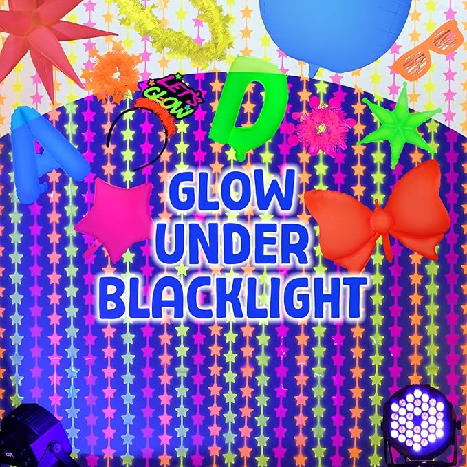 Mega-L Glow in The Dark Party Supplies, 26ft Fluorescent Yellow Star Neon Garland Decorations Cute Hanging Ceiling Decorations for Birthday Party Home Wall Decor