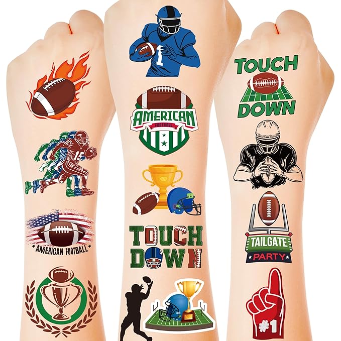 150 PCS Football Party Favors, 6 Sheets Football Tattoos Temporary, Pre-Cut Game Day Tattoos Stickers TouchDown Game for Bowl Game Day Sports Themed Party women man Decorations