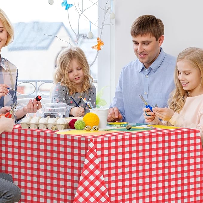 6pcs 54X108inch Red Checkered Tablecloth,Red Gingham Tablecloths Buffalo Plaid Disposable Plastic Table Covers for Birthday Baby Shower Bridal Wedding Party Birthday Decorations