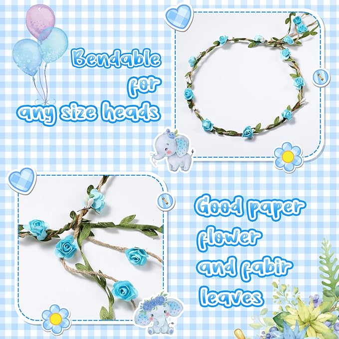 Chunful Elephant Theme Baby Shower Sash Mom to Be Sash and Dad to Be Pin Flower Crown for Gender Reveals Party Baby Shower Party Favors Decorations for Boys and Girls Pregnancy Props Gift (Blue)