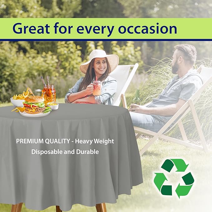 Party Dimensions Silver Disposable Plastic Tablecloth for Round Tables (36 Pack) Table Cloths for Parties, Events & Weddings, Indoors & Outdoors, 84 inches, Plastic Table Cover