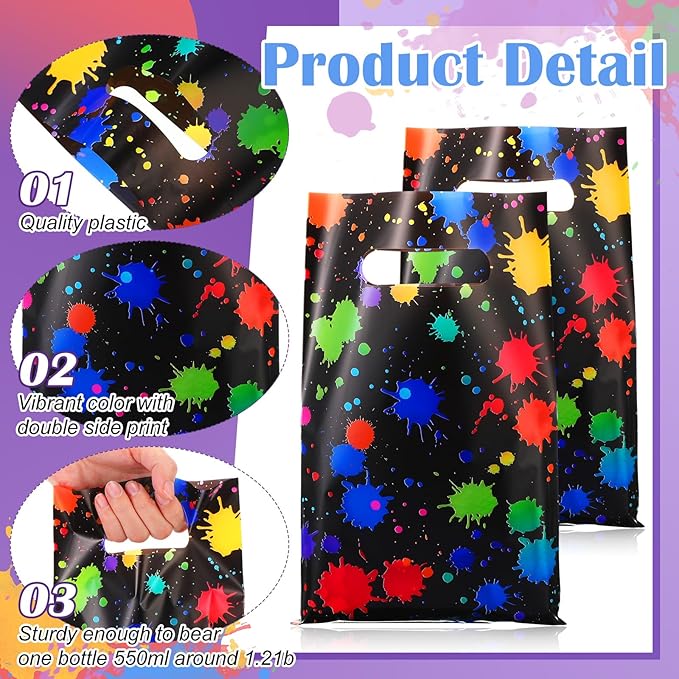 200 Pcs Neon Party Favor Bags Bulk Glow in The Dark Goodie Bags Neon Candy Treat Gift Supplies for Retro 80's 90's Birthday Party Decoration