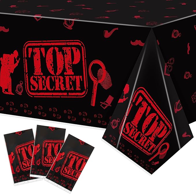 K1tpde 3PCS Spy Party Tablecloths for Kids Birthday Secret Agent Theme Table Covers Spy Plastic Table Cloth Secret Themed Party Decorations for Boys