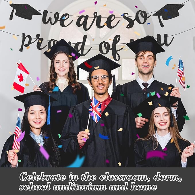 2026 Graduation Decorations Pre-Strung Blingbling We Are So Proud of You Banner Glitter Graduation Garland for Class of 2026 High School College Grad Party (Black)