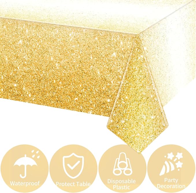 2 Pack Golden Tablecloth 54 x 108 Inch Disposable Gradient Yellow Gold Plastic Tablecloth Light Gold Table Cover for Wedding Birthday Anniversary Party Decoration Dining Outdoor Picnics