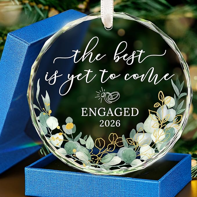 HEXMOZ Engagement Gifts for Couples - Engagement Gift for Women, Newly Engaged Couples, Her - Fiance Gifts for Women - Bride to Be Gift, Engaged Glass Ornament 2026 Party Decorations