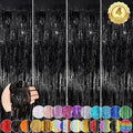 Black Fringe Curtain Party Streamers 4Pack 3.3 x 8.3 Ft Foil Fringe Backdrop Curtains for Birthday Wedding Bridal Baby Shower Holiday Tinsel Streamers Black Party Decorations Door Streamer