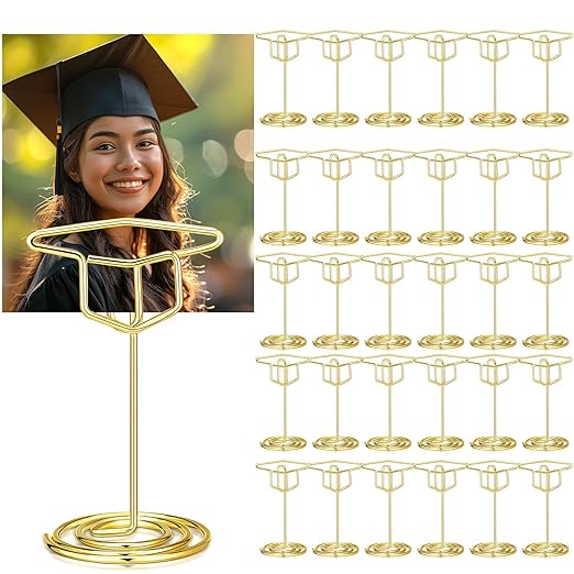 Rtteri 30 Pcs Grad Cap Graduation Picture Display 2 Inch Gold Photo Holders for Centerpieces Graduation Table Number Holders Card Stands for Class of 2026 Grad Party supplies