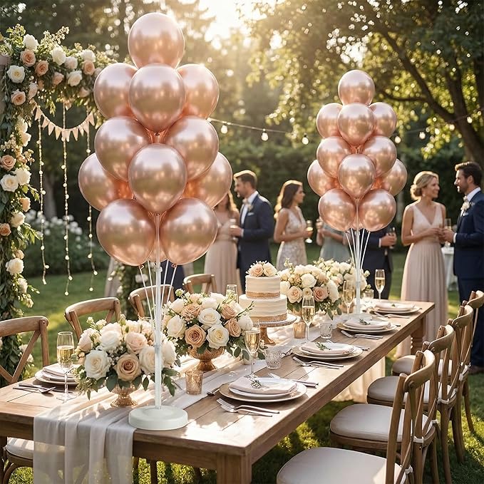 2 Sets Champagne Gold Balloon Stand Kit-Balloon Column Holder with Metallic Rose Balloons for Birthday, Wedding,Baby Shower,Graduation,Anniversary Party Decorations Centerpiece