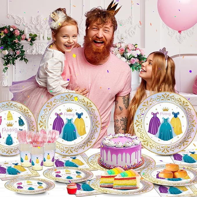 168pcs Princess Birthday Party Decorations Princess Plates Napkins Girls Paper Cups Party Supplies Disposable Tableware Set for Kids Girls Birthday Decor 24 Guests