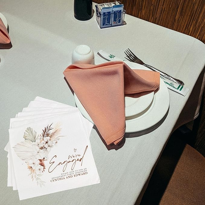 Luxury Custom 'We're Engaged' Wedding Napkins - 15pcs, Engagement Decorations for Party