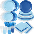 Zhehao 350 Pcs Blue Party Supplies Set Blue Disposable Tableware Kit with Plates, Cups, Napkins, Cutlery in Natural Earth Tones for Baby Shower, Birthday, Wedding Forest Events