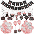 Tenare 44 Pcs Retirement Party Decorations Retirement Party Banner Balloons Confetti Hanging Swirls Decor Kit for Women Party Indoor Outdoor Supplies(Black and Rose Gold)