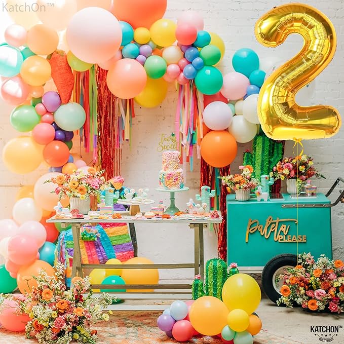 KatchOn, Gold Number 2 Balloon - Big 40 Inch | Gold Two Balloon, 2 Year Old Decorations Boy | 2nd Bdy Decorations | 2 Birthday Balloons, Two Wild Birthday Decoration