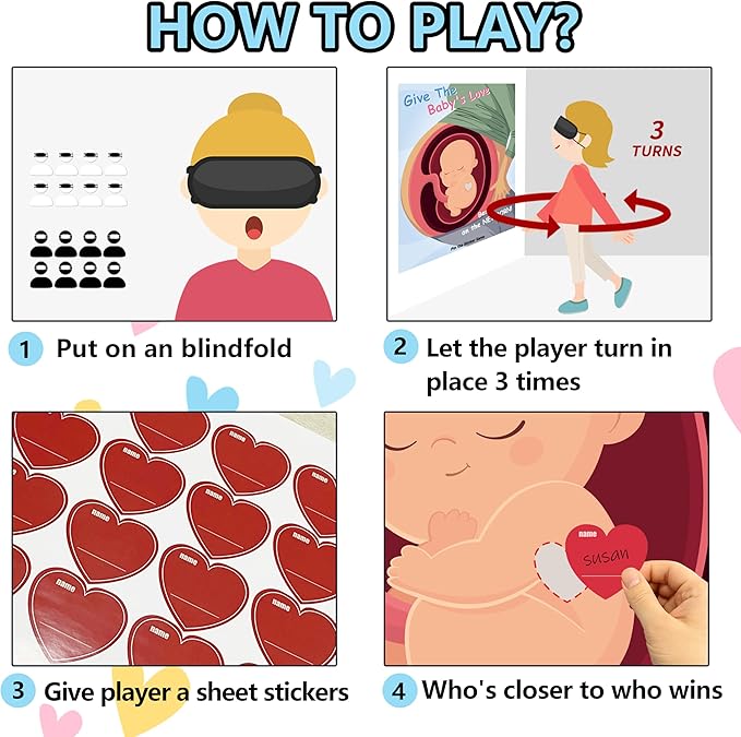 Baby Shower Games Party Favors, Pin The Heart on The Baby Games, BabyShower Favors Decorations Birthday Party Supplies for Adults Girl Boy - 40 Guests