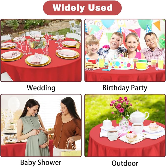 Kopokita 2 Pack Red Round Disposable Plastic Tablecloths 84 inch Party Table Covers