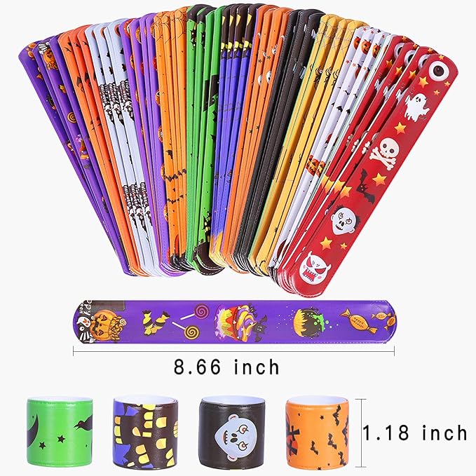 Max Fun 48pcs Halloween Slap Bracelets Party Favors Toys for Kids Party Favor Treat Bags Gifts Birthday Party (Halloween)