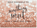 Andaz Press Wedding Party Signs, Glitzy Rose Gold Glitter, 8.5x11-inch, Please Help Yourself to Something Sweet and Take a Treat Bag Home, 1-Pack, Bokeh Colored Party Supplies, Dessert Table Sign