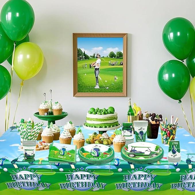 KEFAN Golf Birthday Party Decorations, Golf Theme Party Tableware Supplies including Plates, Cups, Napkins, Tablecloth, Serves 20 (20)