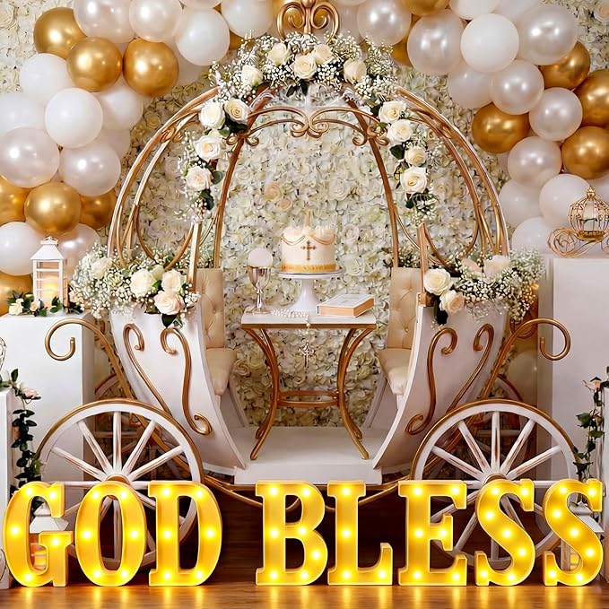 Honoson 8 Pcs First Communion Decorations God Bless Lights up Sign Table Lights Decorations for First Communion Christening Baptism Party Baby Shower Supplies