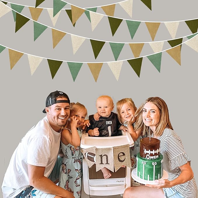 46Ft Camping Party Decorations Sage Green Brown Burlap Banner Triangle Pennant Flag Linen Bunting Garland Streamers for Jungle Safari Birthday Wedding Woodland Baby Shower Summer Party Decorations