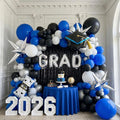 Royal blue and black white silver balloon kit 110PCS with graduation cap star letters Balloons for Congratulations Class of 2026 Graduation Party Decorations Grad Ceremony Prom Party Decorations