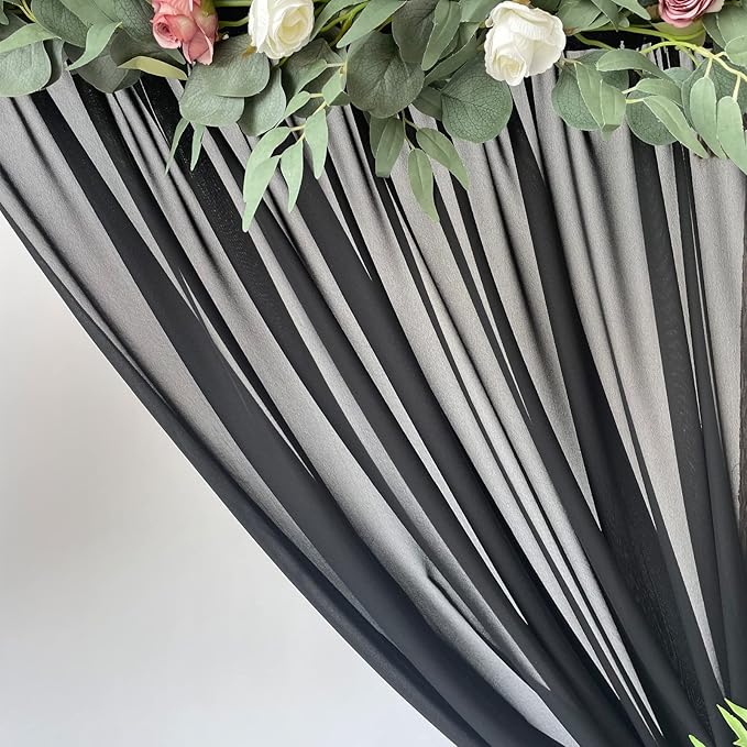 EHLDekol Sheer Chiffon Backdrop Curtains 10ft x 10ft (5ft x 2Panels)，Chiffon Fabric Drapes for Wedding, Long Sheer Curtain for Living Room, Arch Party Stage Decoration (Black, 120 x 120 Inch)