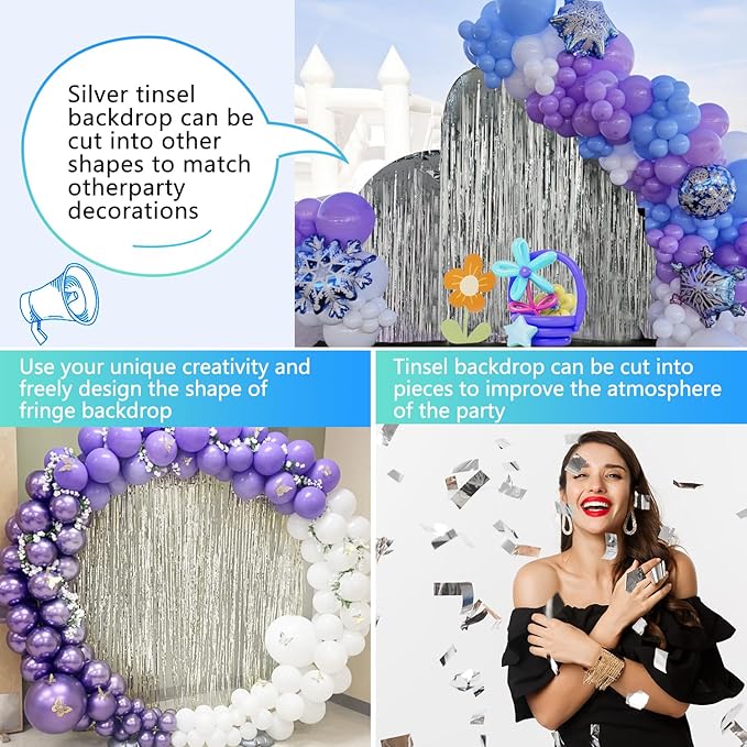 2 Pack Foil Curtain Backdrop Curtains Silver Tinsel Door Streamers Birthday Party Decorations Photo Booth Props for Disco Party Graduation Wedding Baby Shower Bachelorette Christmas Gender Reveal