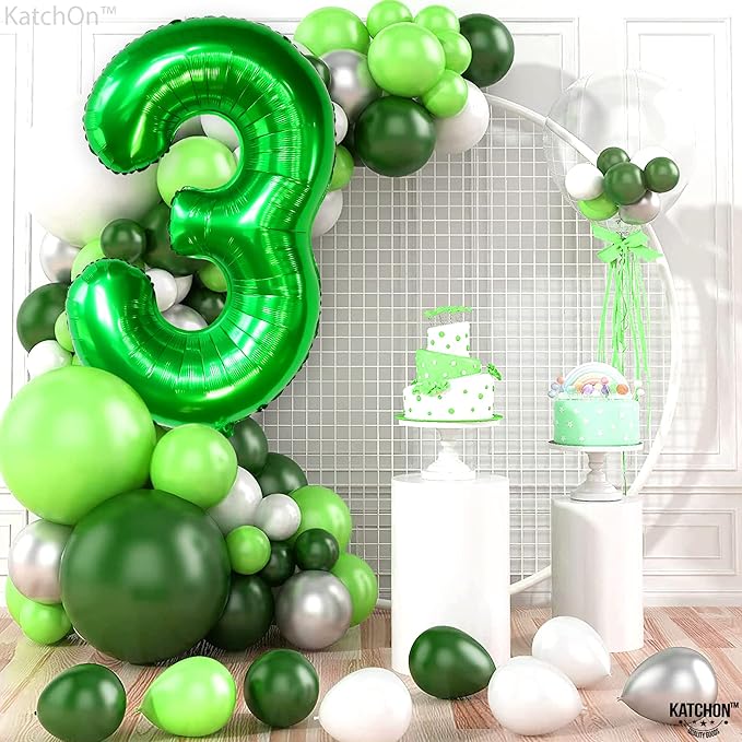 KatchOn, Giant Green Number 3 Balloon - 40 Inch | Three Rex Birthday Party Decorations | Green 3 Balloon Number for Happy Birthday Decorations | 3rd Anniversary Decoration
