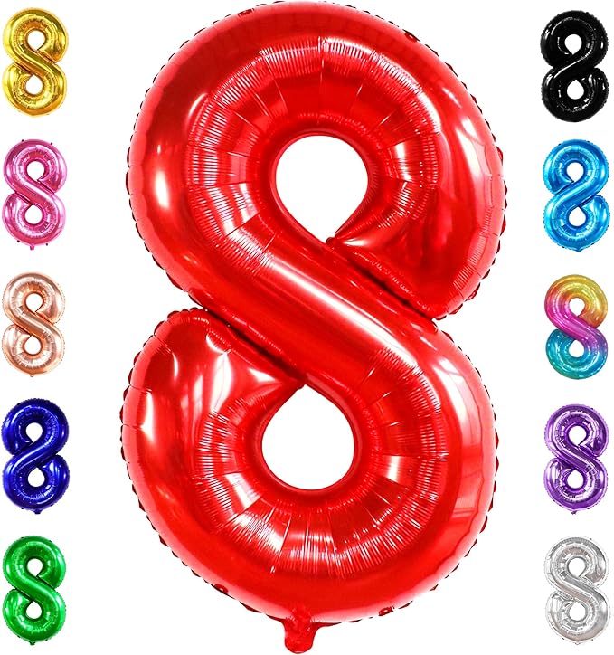 KatchOn, Giant, Red 8 Balloon Number - 40 Inch | Number 8 Balloon, 8th Birthday Decoration Boy | 8 Year Old Balloon, 8 Year Old Birthday Decorations | Number Balloons for Anniversary Decorations