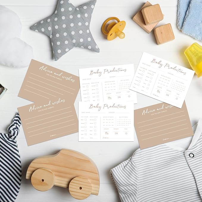 Baby Predictions and Advice Cards, 5" x 7" Minimalism Baby Shower Predictions Cards, Daily Party Games & Activities Favors for Newparents - G02