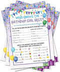 Skylety The Birthday Girl Best, 50 Pieces Birthday Party Activity Game Card Set Who Knows Her Best Girl Birthday Party Activity Themed Party Decorations(Purple)