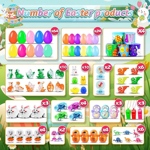 100 Pack Prefilled Easter Eggs with Toys Inside, Plastic Basket Stuffers Fillers Party Favors Supplies Hunt Games Save Time Gifts