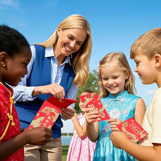 Red Envelopes Chinese New Year Of The Snake 2025,红包,Lucky Money Envelopes For Lunar New Year, Hongbao With 6 Gold Embossed Patterns 36Pcs Large