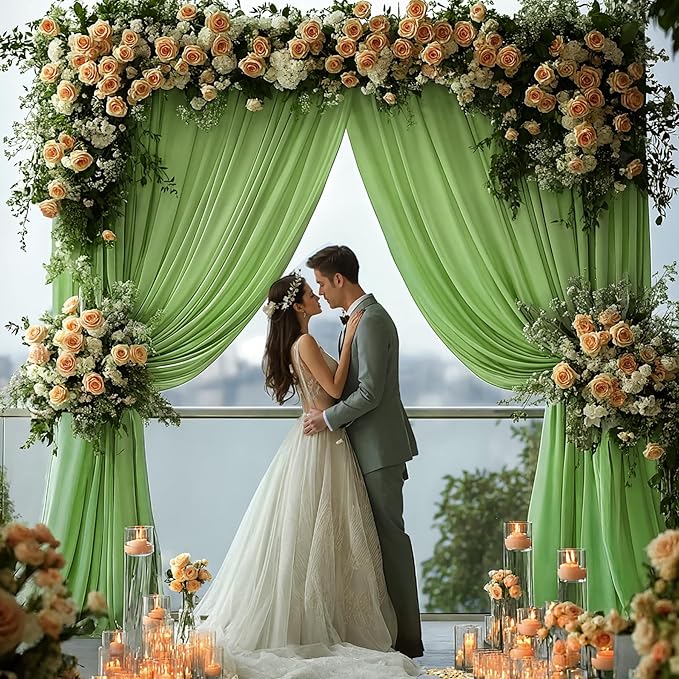 24x10FT Sage Green Backdrop Curtains for Wedding Parties, Wrinkle Free Polyester Photography Backdrop Drapes for Wedding Baby Shower Birthday Parties Stage Background Stand Decorations 4x10ft,6 Panels