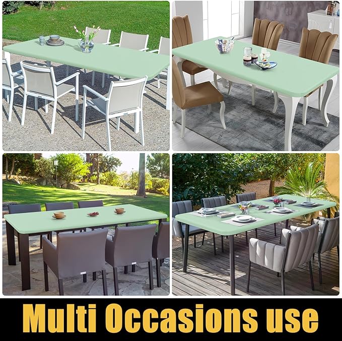 Smiry 2 Pack Rectangle Picnic Table Cloth, Waterproof Elastic Fitted Tablecloths, Washable Polyester Rectangular Patio Table Cover for Camping, Indoor and Outdoor (Green, 30"x96")